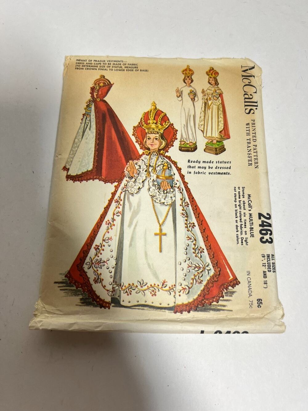 VTG McCall's Pattern 2463 Infant of Prague Vestments Dress Cape UNCUT 9" 12" 18"